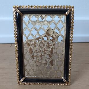 4x6 Gilt Lattice Frame – Black Enamel – Hand-Set Crystals